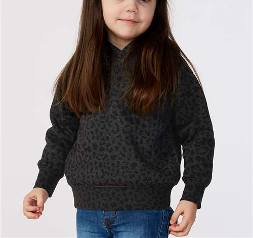 Toddler Pullover Fleece Hoodie in Black Leopard
