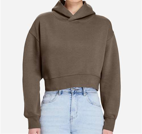 Women'S Relaxed Cropped Hoodie Sweatshirt in Coffee