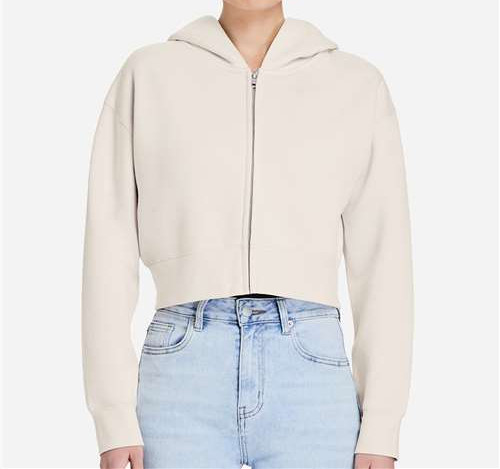 Women'S Relaxed Cropped Full-Zip Hoodie Sweatshirt in Bone