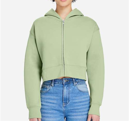 Women'S Relaxed Cropped Full-Zip Hoodie Sweatshirt in Matcha
