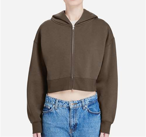 Women'S Relaxed Cropped Full-Zip Hoodie Sweatshirt in Coffee
