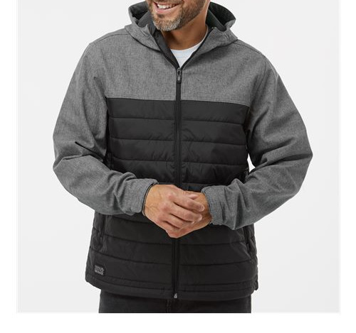 Men'S Pinnacle Soft Shell Puffer Jacket in Black Heather/ Black