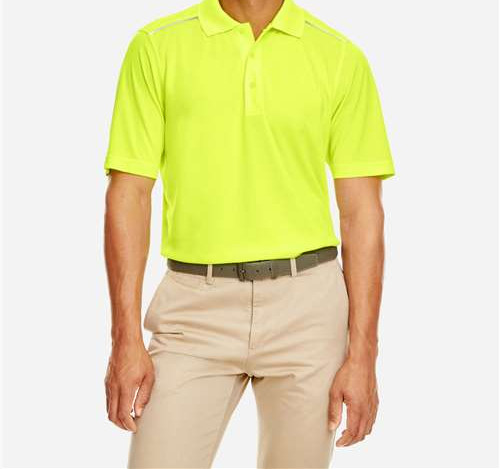 Men'S Radiant Performance Piqué Polo With Reflective Piping in Safety Yellow