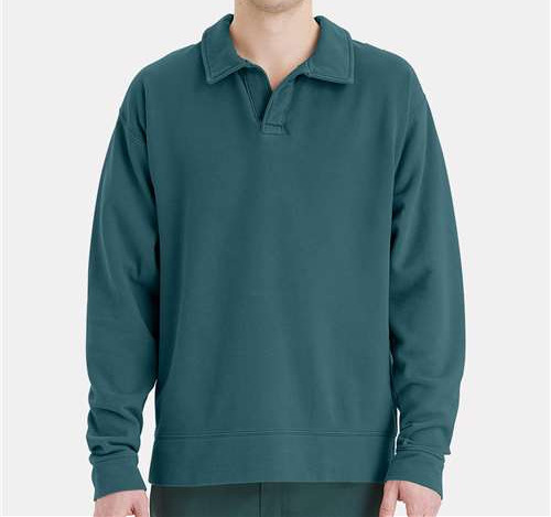 Unisex Garment-Dyed Polo Collar Sweatshirt