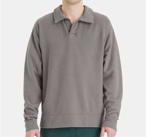 Unisex Garment-Dyed Polo Collar Sweatshirt in Concrete Grey