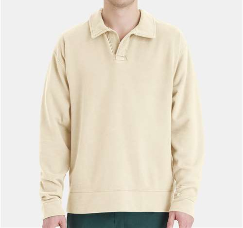 Unisex Garment-Dyed Polo Collar Sweatshirt in Parchment