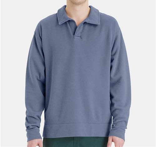Unisex Garment-Dyed Polo Collar Sweatshirt in Saltwater