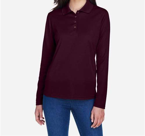 Women'S Pinnacle Performance Long Sleeve Piqué Polo in Burgundy