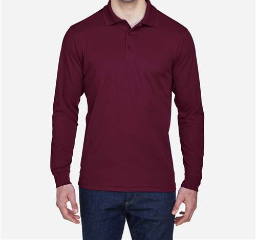 Men'S Pinnacle Performance Long Sleeve Piqué Polo in Burgundy