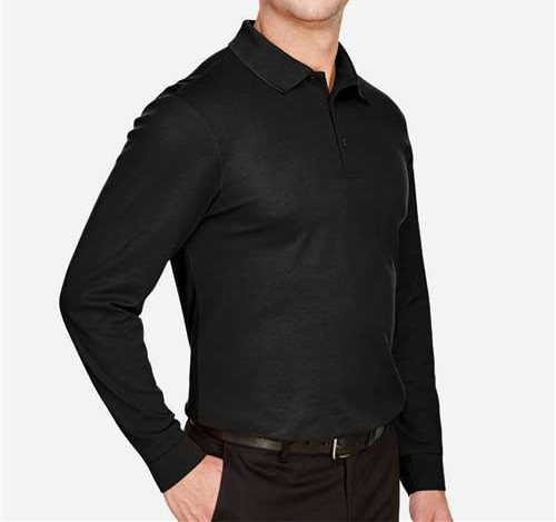 Men'S Crownlux Performance® Plaited Long Sleeve Polo in Black