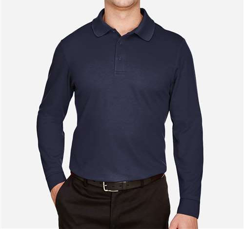 Men'S Crownlux Performance® Plaited Long Sleeve Polo in Navy