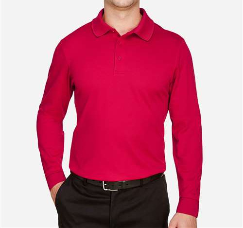 Men'S Crownlux Performance® Plaited Long Sleeve Polo in Red