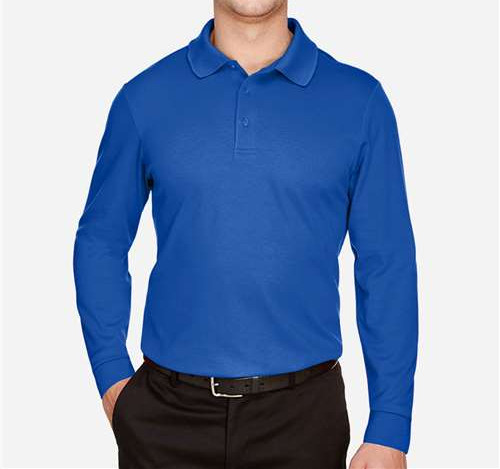 Men'S Crownlux Performance® Plaited Long Sleeve Polo in True Royal