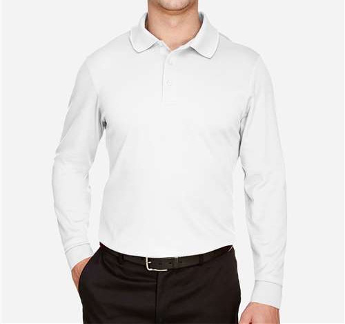 Men'S Crownlux Performance® Plaited Long Sleeve Polo in White