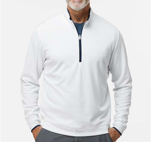 Men'S Performance Lightweight Quarter-Zip Pullover in White/ Navy