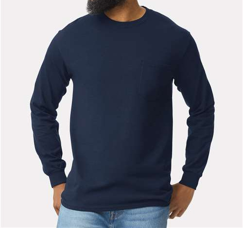Unisex Ultra Cotton® Long Sleeve Pocket T-Shirt in Navy