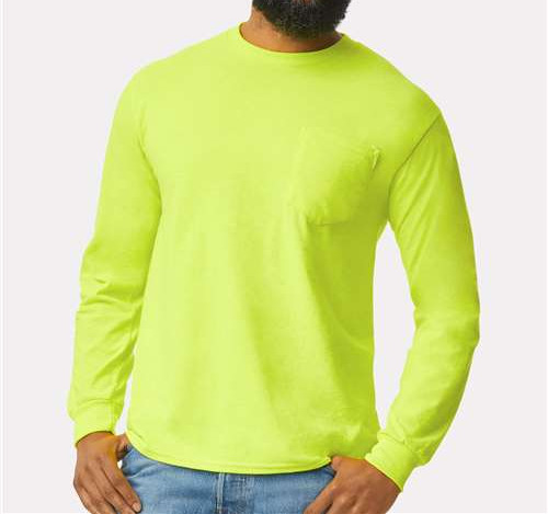 Unisex Ultra Cotton® Long Sleeve Pocket T-Shirt in Safety Green