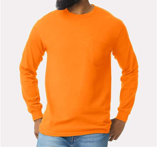 Unisex Ultra Cotton® Long Sleeve Pocket T-Shirt in Safety Orange