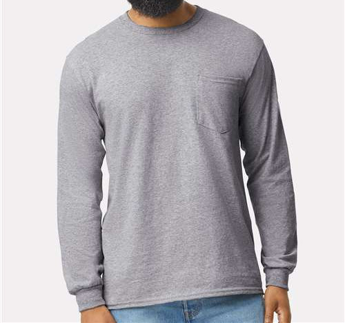 Unisex Ultra Cotton® Long Sleeve Pocket T-Shirt in Sport Grey