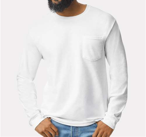 Unisex Ultra Cotton® Long Sleeve Pocket T-Shirt in White