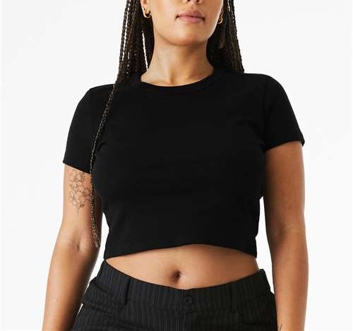 Women'S Micro Rib Baby Tee in Solid Black Blend
