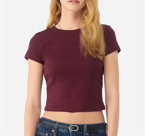 Women'S Micro Rib Baby Tee in Solid Maroon Blend