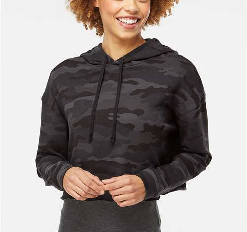 Women’S Lightweight Crop Hooded Sweatshirt in Black Camo