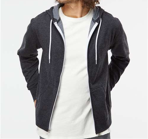 Unisex Lightweight Full-Zip Hooded Sweatshirt in Charcoal Heather