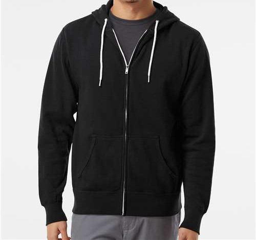 Unisex Lightweight Full-Zip Hooded Sweatshirt in Black