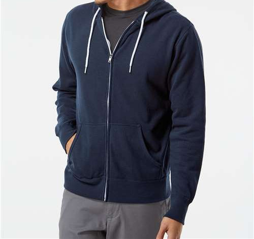Unisex Lightweight Full-Zip Hooded Sweatshirt in Classic Navy