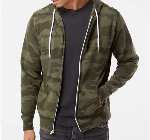 Unisex Lightweight Full-Zip Hooded Sweatshirt in Forest Camo