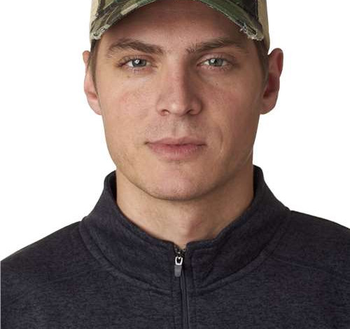 Ollie Distressed Trucker Cap in Jungle Camo/ Tan