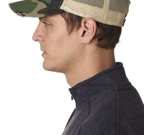 Ollie Distressed Trucker Cap in Jungle Camo/ Tan