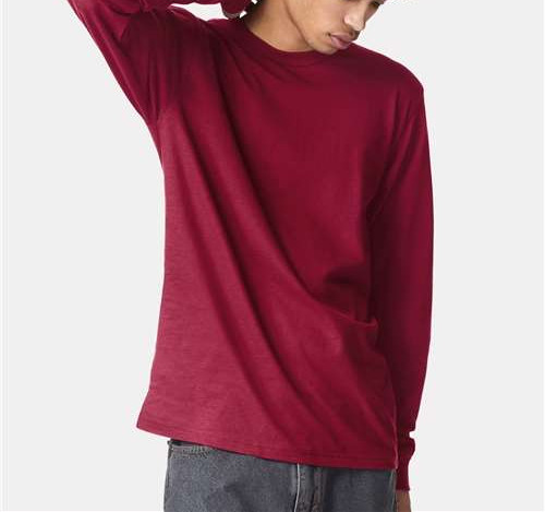 Unisex Fine Jersey Long Sleeve Tee in Cranberry
