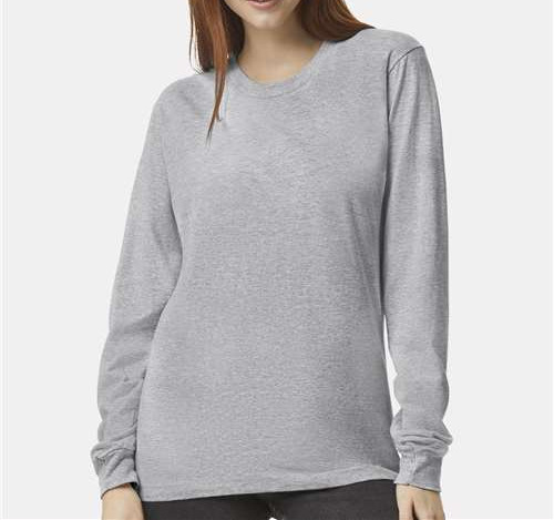 Unisex Fine Jersey Long Sleeve Tee in Heather Grey
