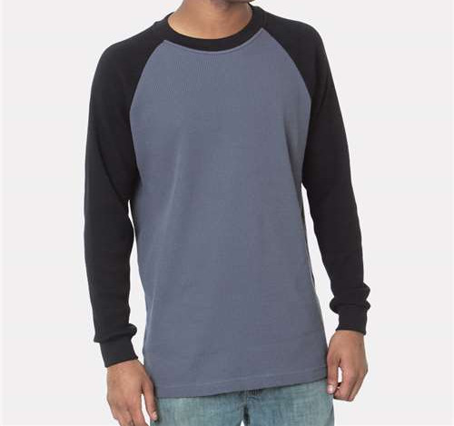Men'S USA-Made Heavyweight Waffle Knit Thermal Raglan T-Shirt in Dark Grey/ Black