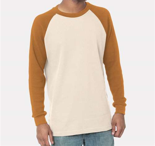 Men'S USA-Made Heavyweight Waffle Knit Thermal Raglan T-Shirt in Cream/ Caramel Brown