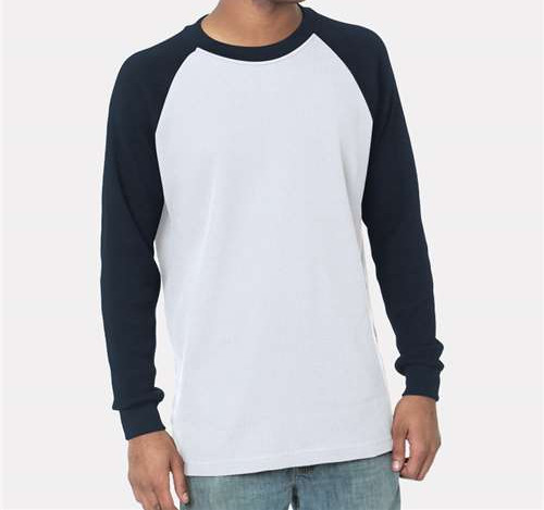 Men'S USA-Made Heavyweight Waffle Knit Thermal Raglan T-Shirt in White/ Navy
