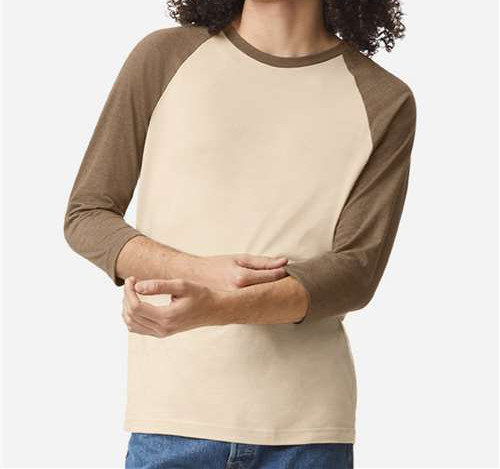 Unisex Cvc Three-Quarter Sleeve Tee in Heather Bone/ Heather Army