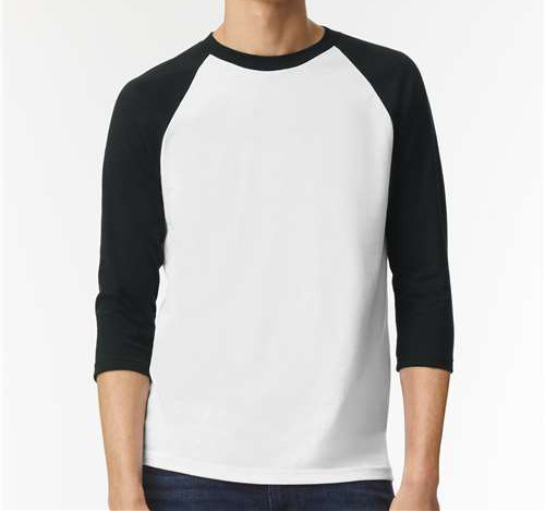 Unisex Cvc Three-Quarter Sleeve Tee in White/ Black