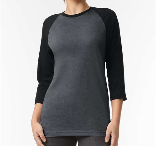 Unisex Cvc Three-Quarter Sleeve Tee in Heather Charcoal/ Black