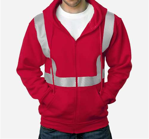 USA-Made Hi-Visibility Full-Zip Hooded Sweatshirt - Segmented Tape in Cardinal