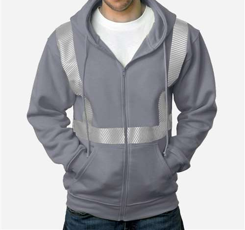 USA-Made Hi-Visibility Full-Zip Hooded Sweatshirt - Segmented Tape in Charcoal