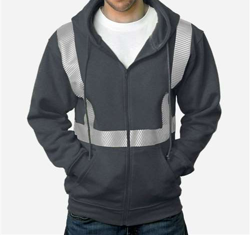 USA-Made Hi-Visibility Full-Zip Hooded Sweatshirt - Segmented Tape in Charcoal Heather