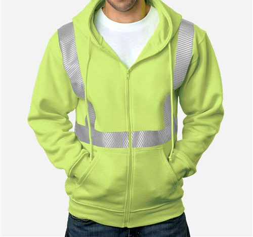 USA-Made Hi-Visibility Full-Zip Hooded Sweatshirt - Segmented Tape in Lime Green