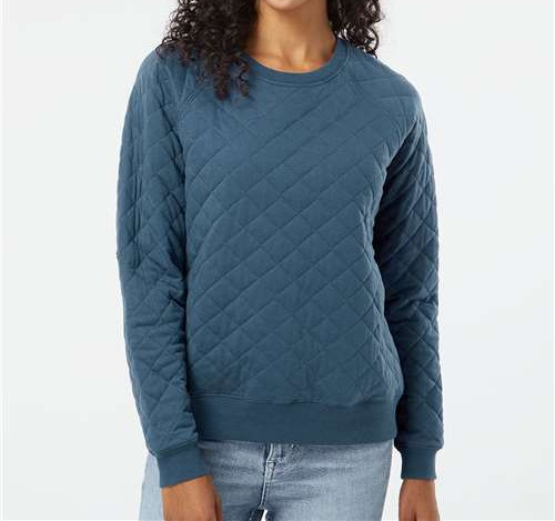 Women'S Quilted Crewneck Pullover in Indigo
