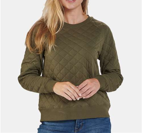 Women'S Quilted Crewneck Pullover in Olive