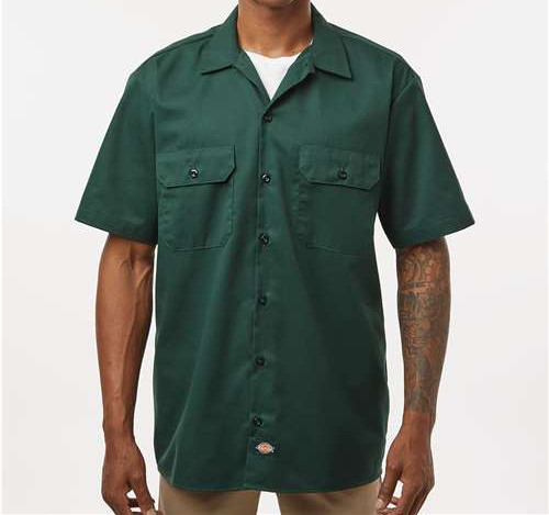 Men'S Tall Short Sleeve Work Shirt in Hunter Green