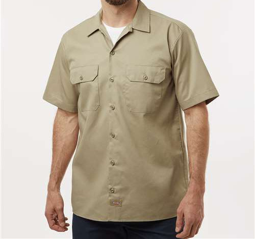 Men'S Tall Short Sleeve Work Shirt in Khaki