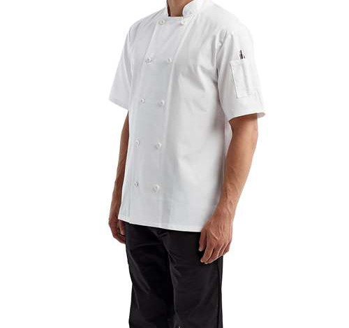 Unisex Short Sleeve Recycled Chef Coat in White